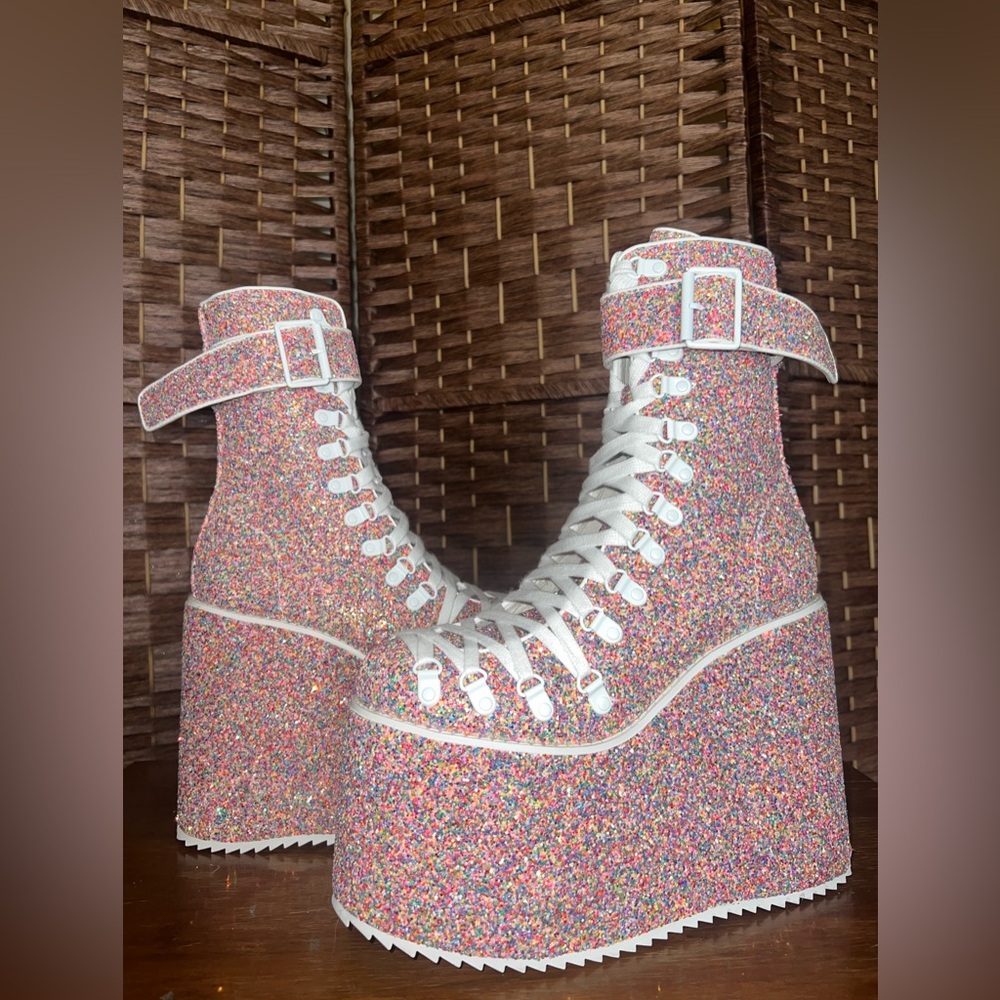 Dolls Kill x Club Exx NEW SOLD OUT Pink Confetti Traitor Boots